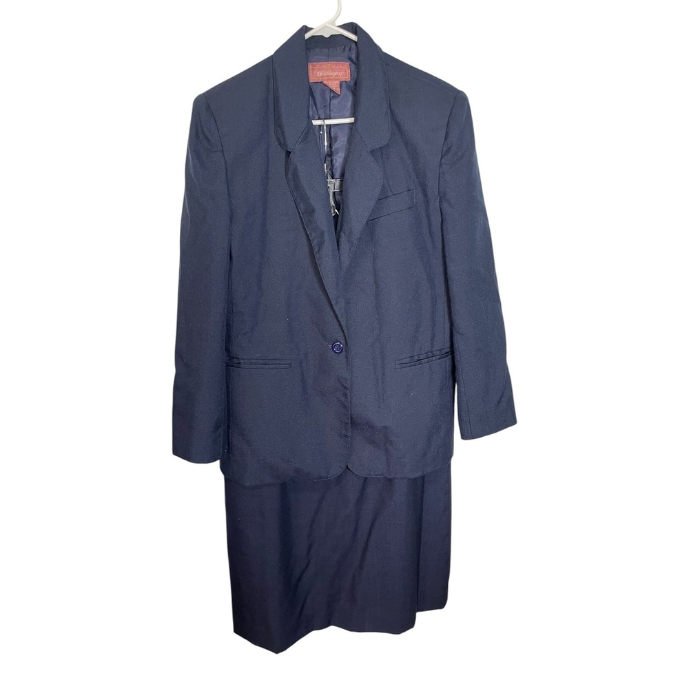 Worthington 14 Navy Blue Skirt Suit Set Blazer Pencil Skirt Dark Academia Office